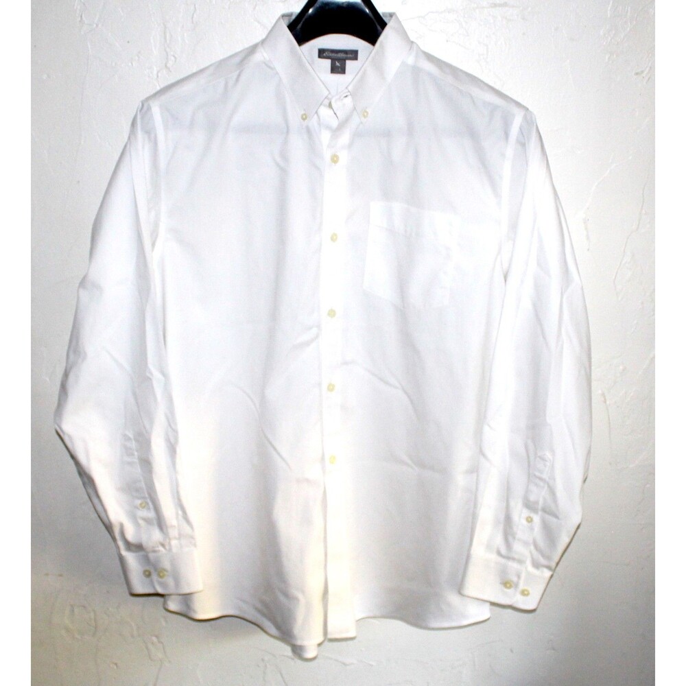 Eddie Bauer Shirt Men L white long sleeve button down cotton classic fit